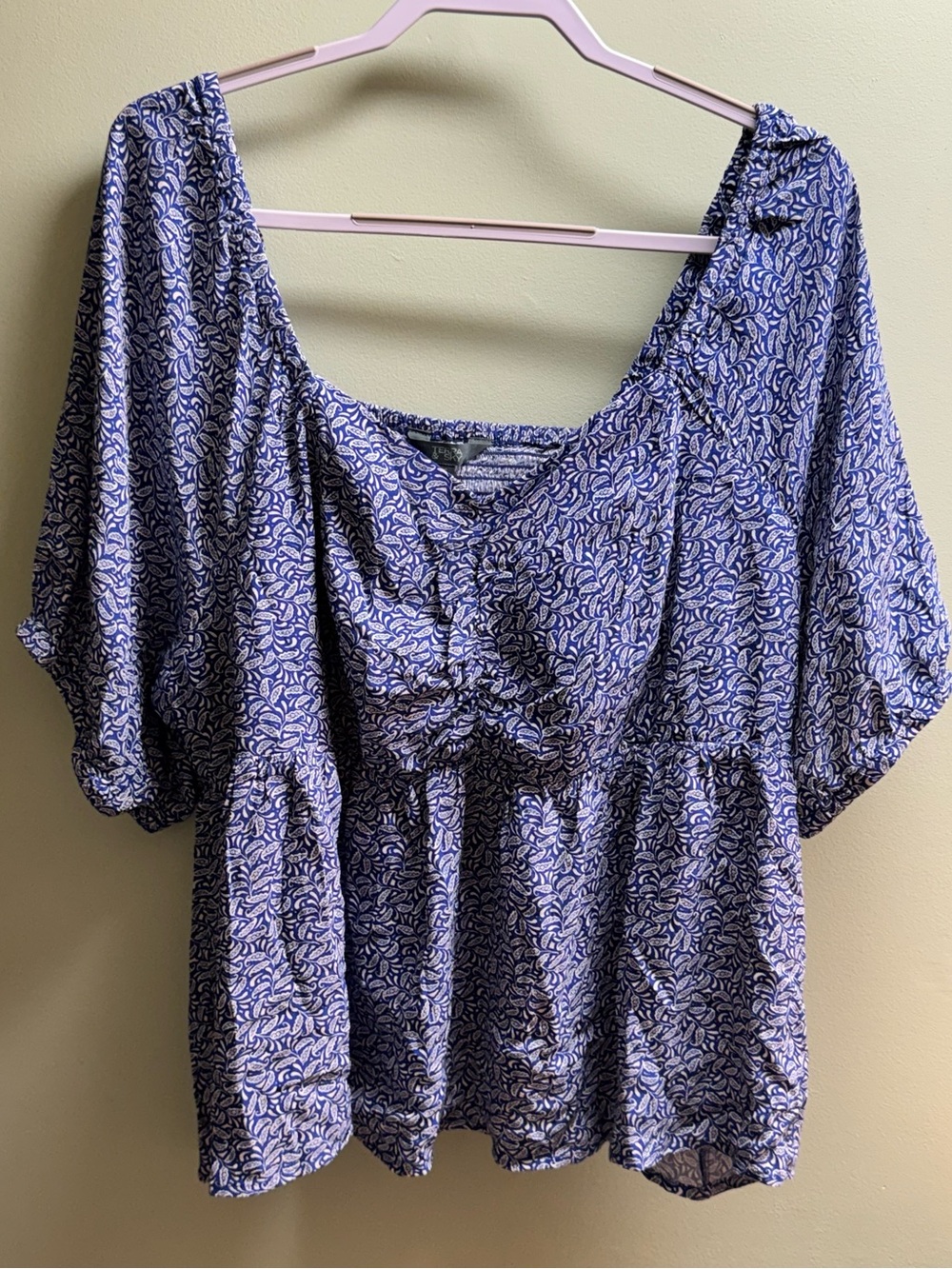 Blue Floral Peasant Top - Women plus size 2x